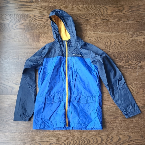 Columbia windbreaker blue/ Yellow Hooded Jacket  boys sz.L(14-16) - Picture 1 of 9